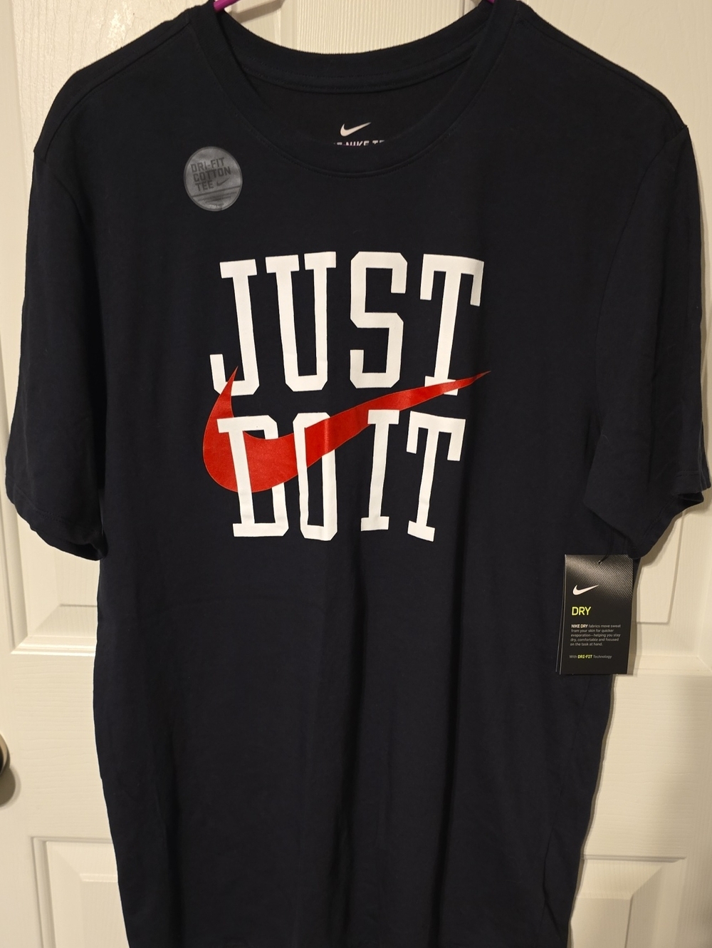 Nike Black Short Sleeve Tee with White JUST DO IT and Red Swoosh
